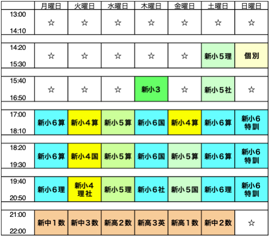 2025年の時間割